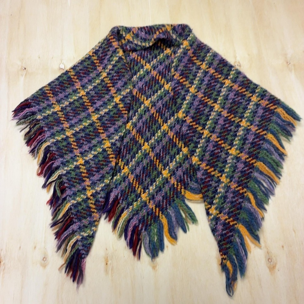 Tapestries Ireland Shawl Wrap Womens One Size Multicolor Plaid Wool Fringe